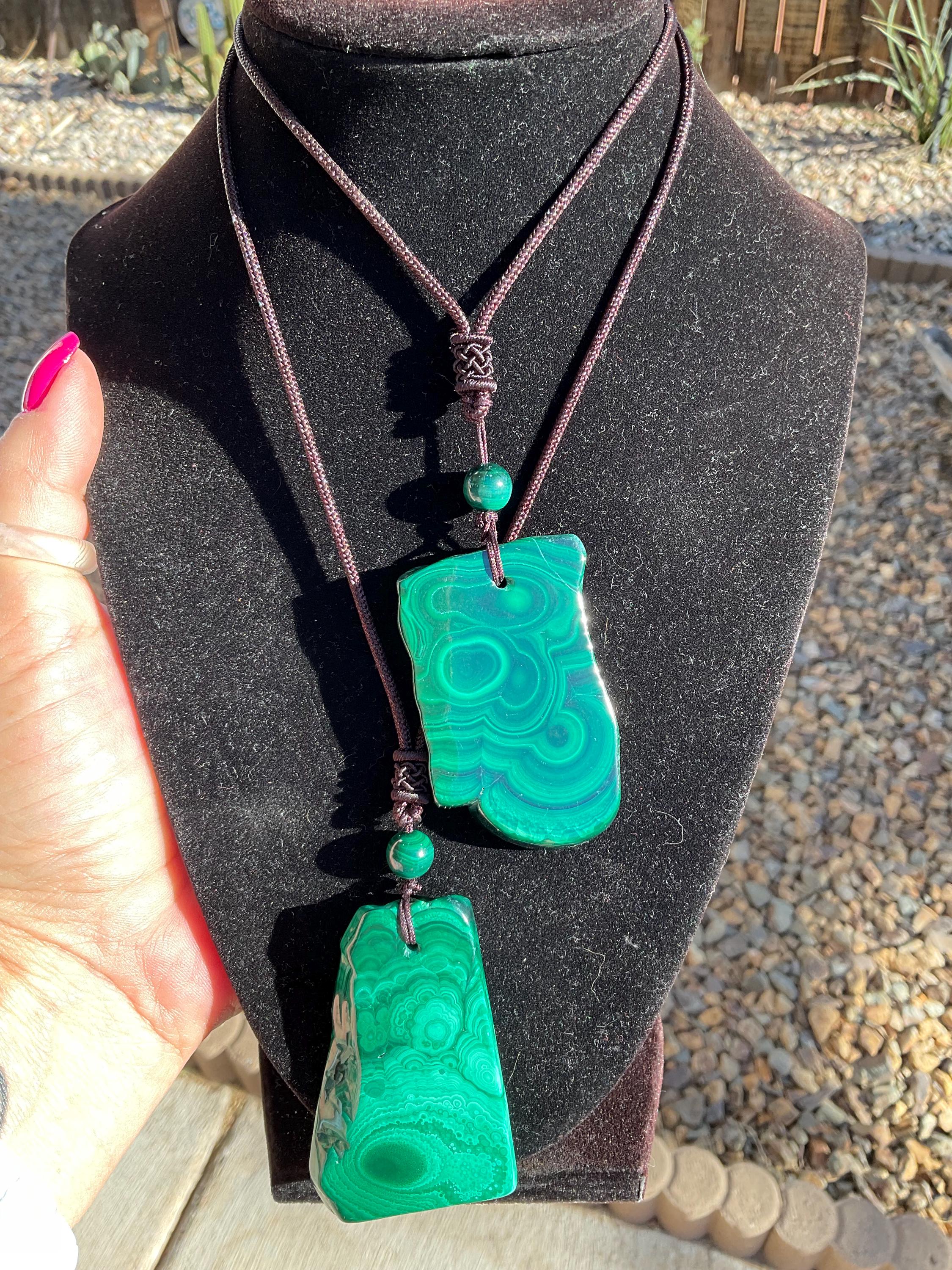 Malachite Raw Pendent On Heavy Duty Adjust Cord Necklace/malachite Jewelry