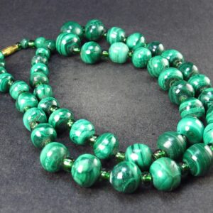 Malachite Round Beads Necklace From Congo - 20" - 65.3 Grams