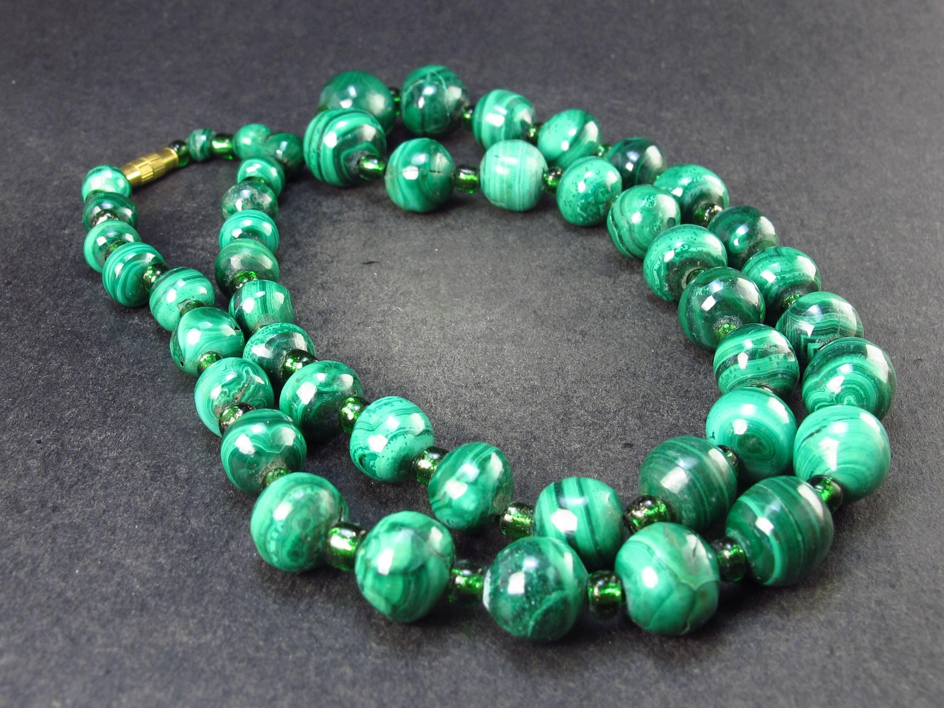 Malachite Round Beads Necklace From Congo - 20" - 65.3 Grams