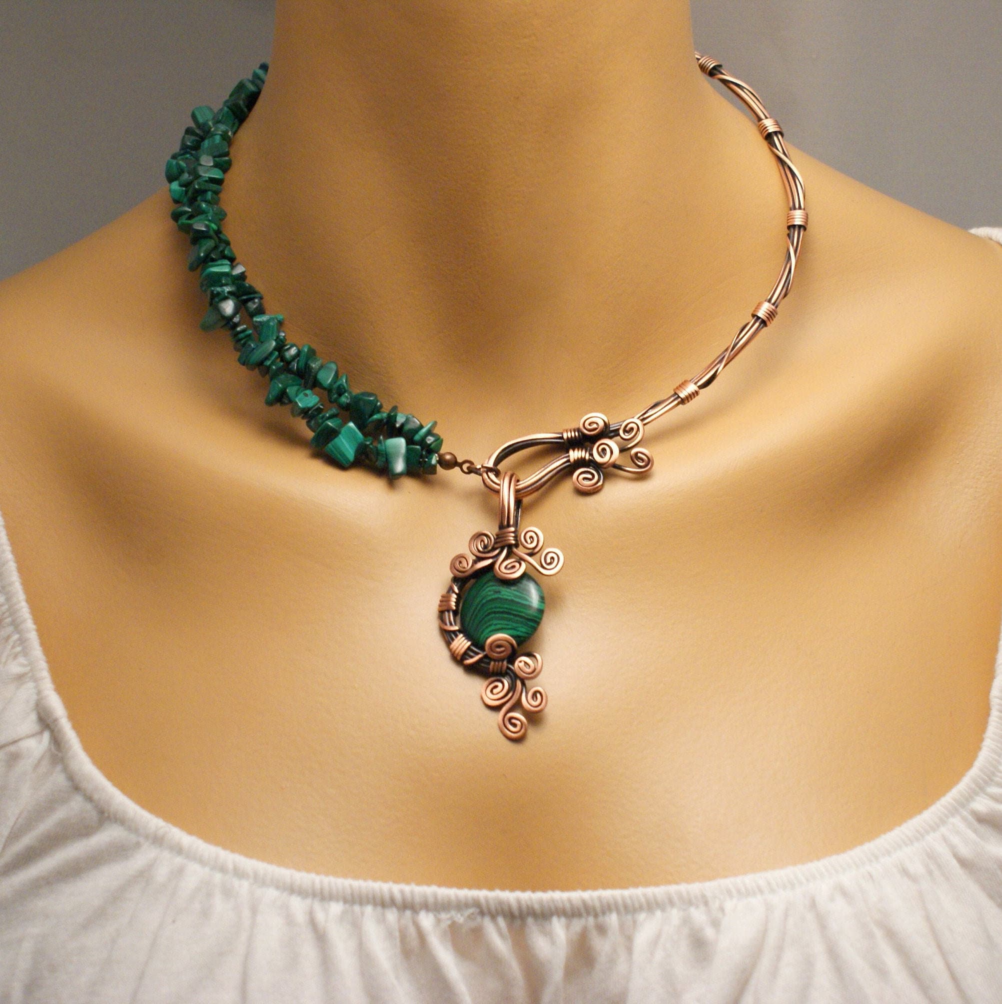 Statement Malachite Copper Necklace