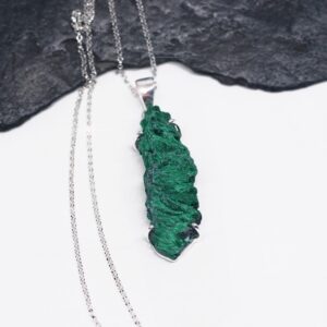 The Glory Of Green - Natural Rare Velvet Malachite Chunk Sterling Silver Necklace