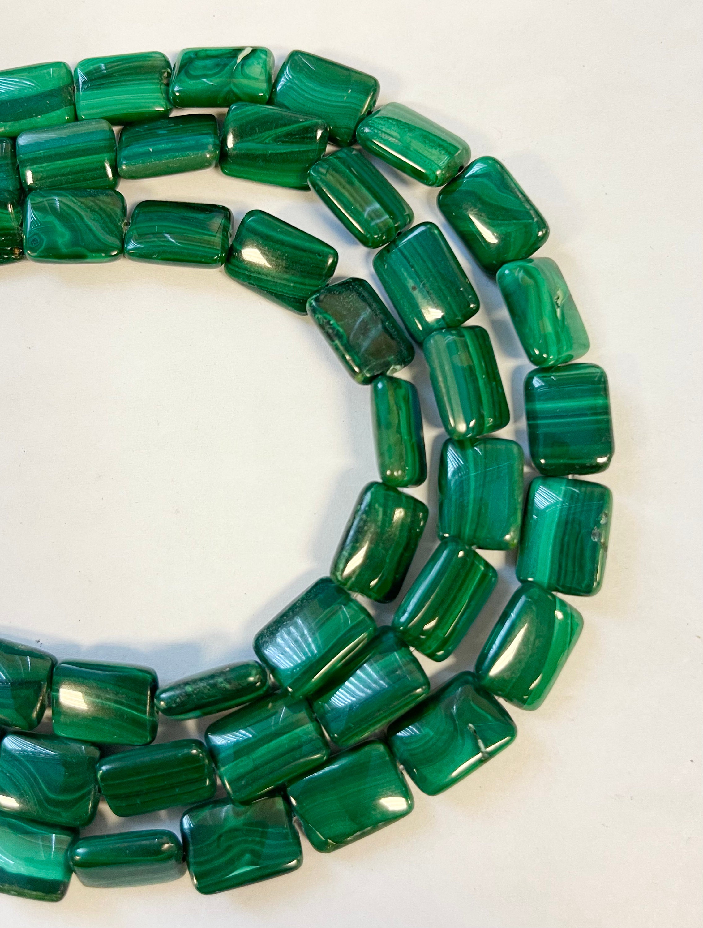 100% Natural Green Malachite Smooth Rectangle Beads 14x10x5mm Gemstone From Congo 15.5" Strand