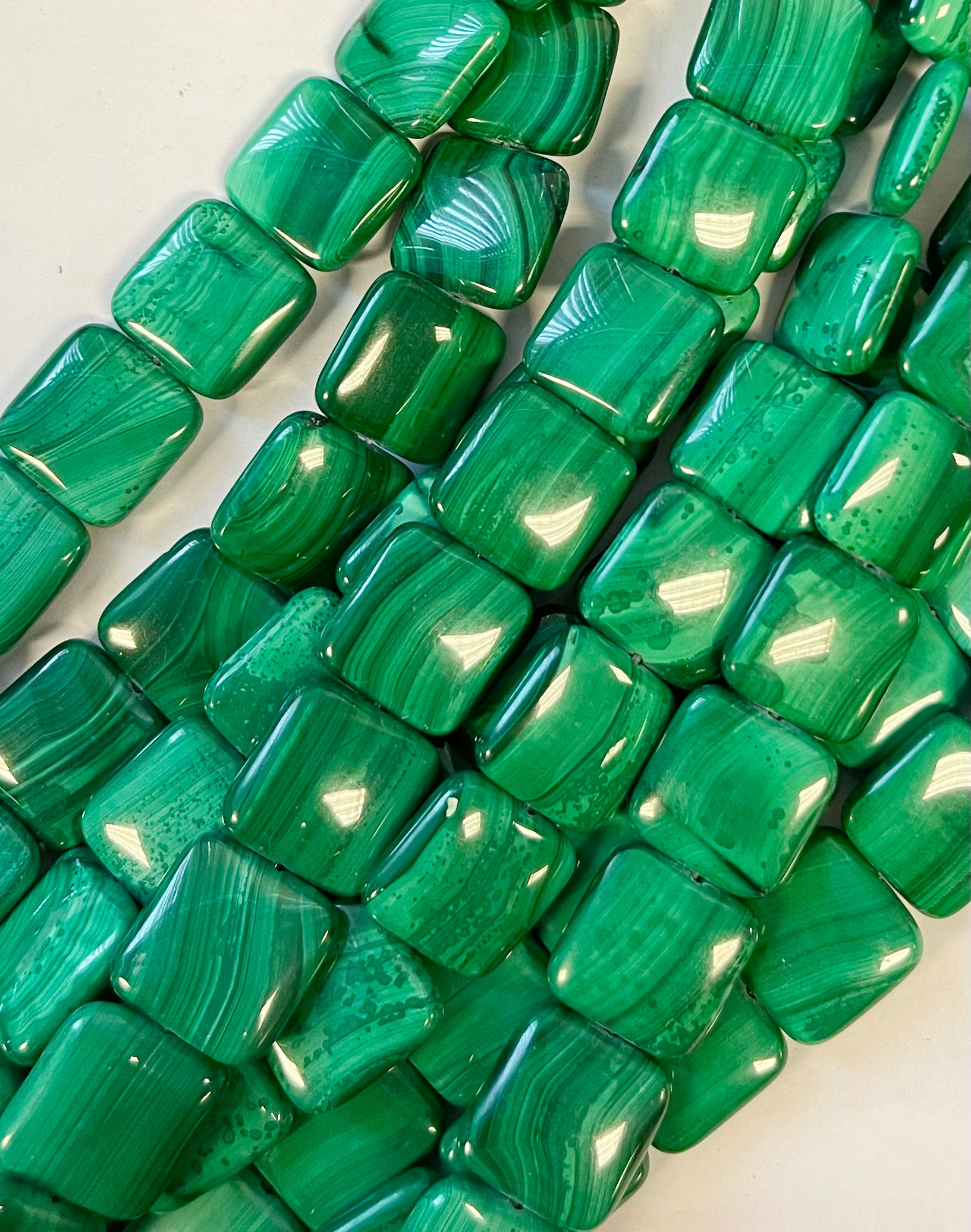 100% Natural Green Malachite Smooth Square Beads 16x16x5mm Gemstone From Congo 15.5" Strand