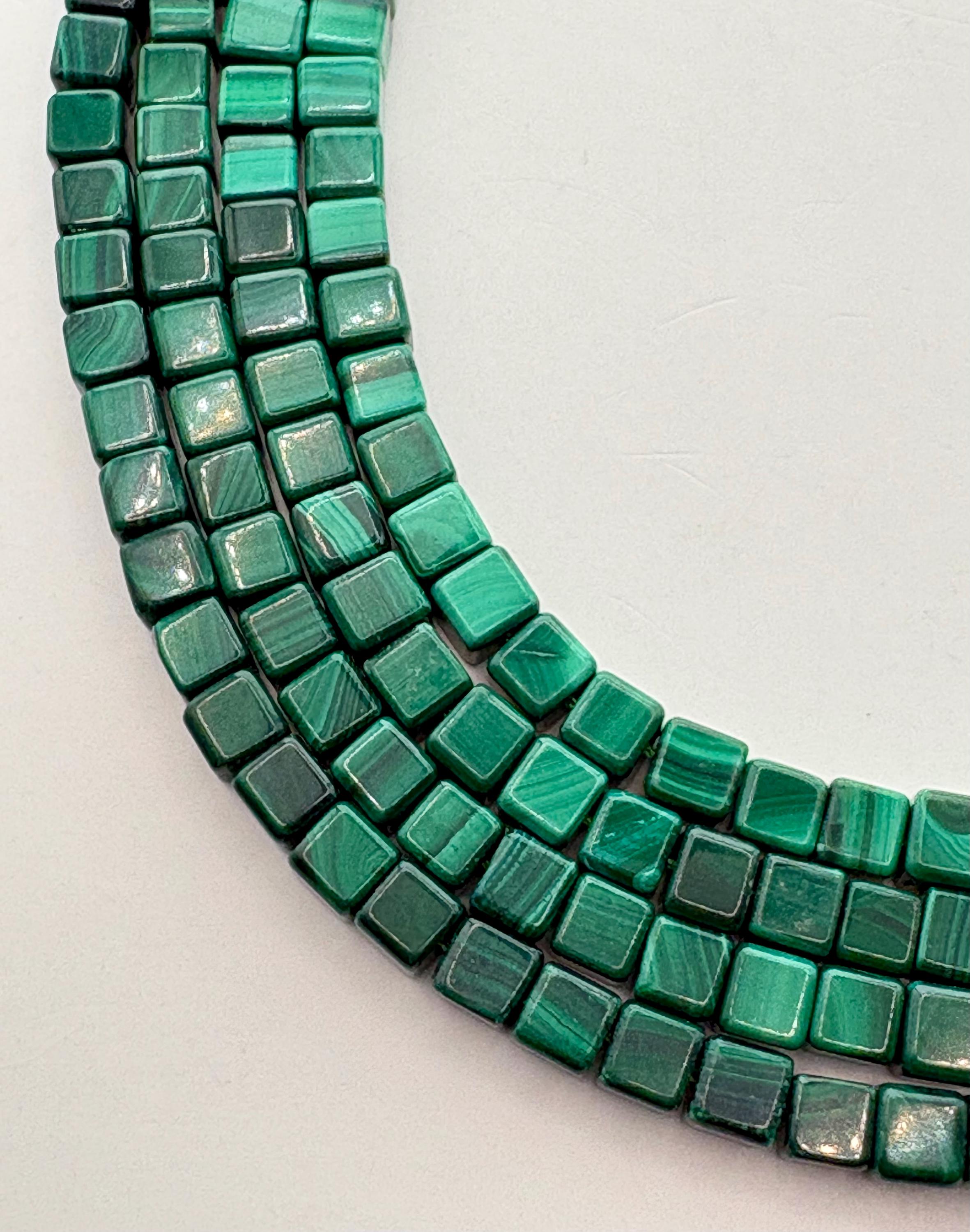 6mm Malachite Cube Gemstone Beads.  15" Strands Of High Quality Cubes, 64 Per Strand.