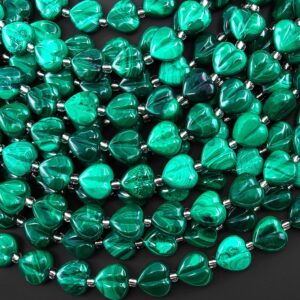 Aaa Carved Natural Green Malachite Smooth Heart Beads 10mm Gemstone From Congo 15.5" Strand Aaa Carved Natural Green Malachite Smooth Heart Beads 10mm Gemstone From Congo 15.5" Strand