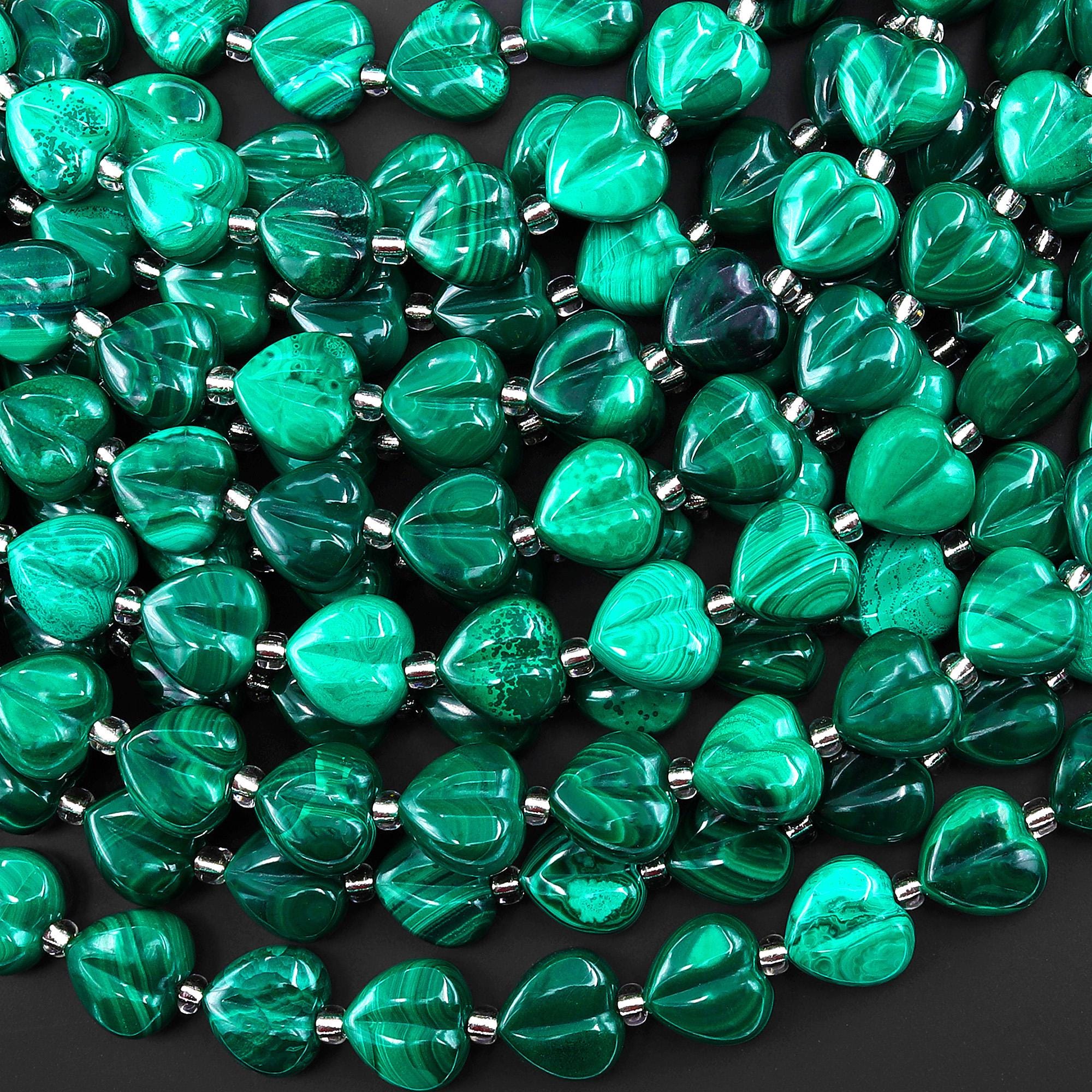 Aaa Carved Natural Green Malachite Smooth Heart Beads 10mm Gemstone From Congo 15.5" Strand Aaa Carved Natural Green Malachite Smooth Heart Beads 10mm Gemstone From Congo 15.5" Strand