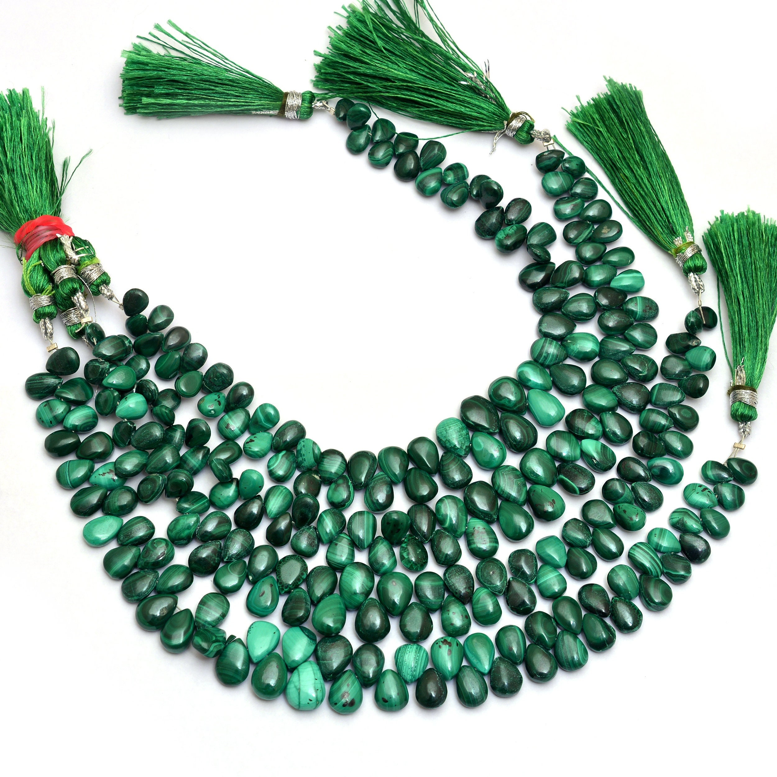 Aaa+ Natural Malachite Gemstone 7x5mm-6x9mm Smooth Pear Briolette Beads | 8inch Strand | Green Malachite Semi Precious Gemstone Loose Beads