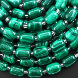 Aaa Natural Green Malachite Smooth Cylinder Tube Beads 10x14mm 15.5" Strand