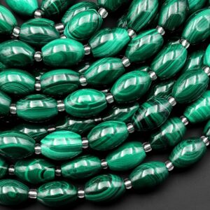 Aaa Natural Green Malachite Drum Barrel Beads 10mm 12mm Gemstone From Congo 15.5" Strand