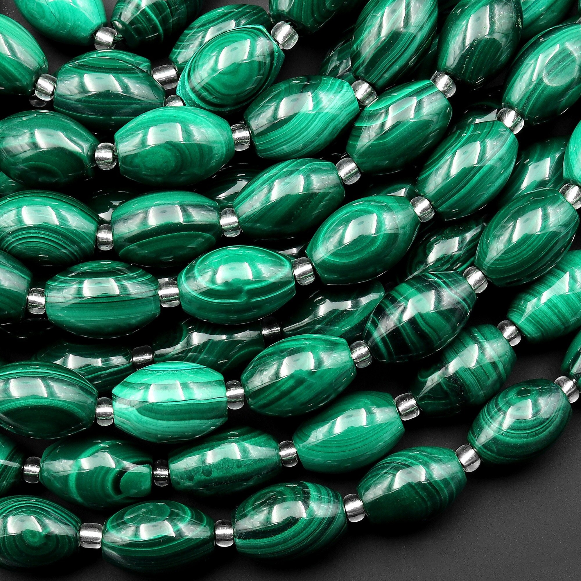 Aaa Natural Green Malachite Drum Barrel Beads 10mm 12mm Gemstone From Congo 15.5" Strand
