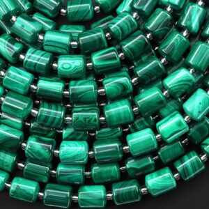 Aaa Natural Green Malachite Smooth Tube Cylinder Beads 8x10mm 15.5" Strand