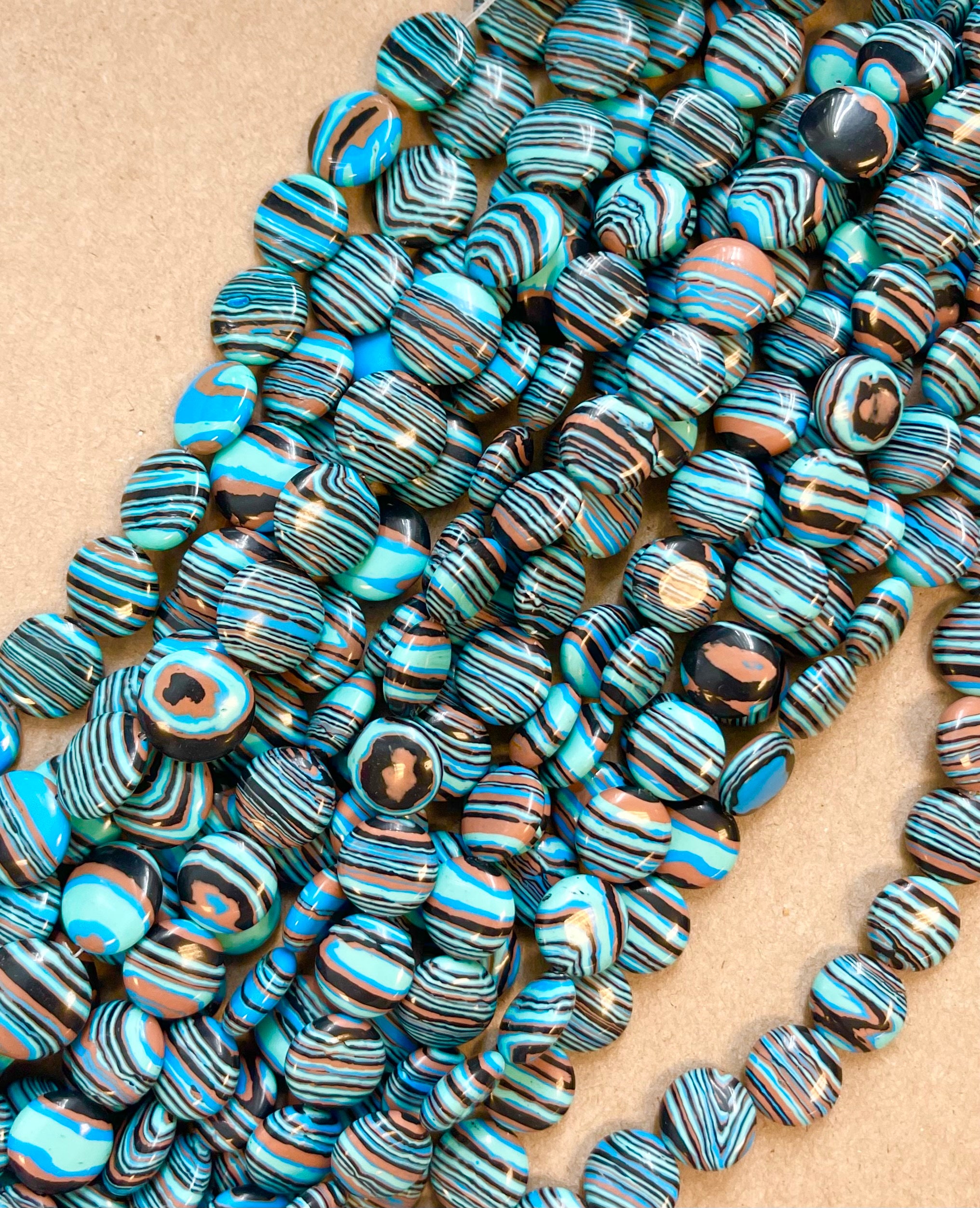 Dyed Malachite 14x6mm Flat Coin Gemstone Beads-- 15.5 Inch Strand