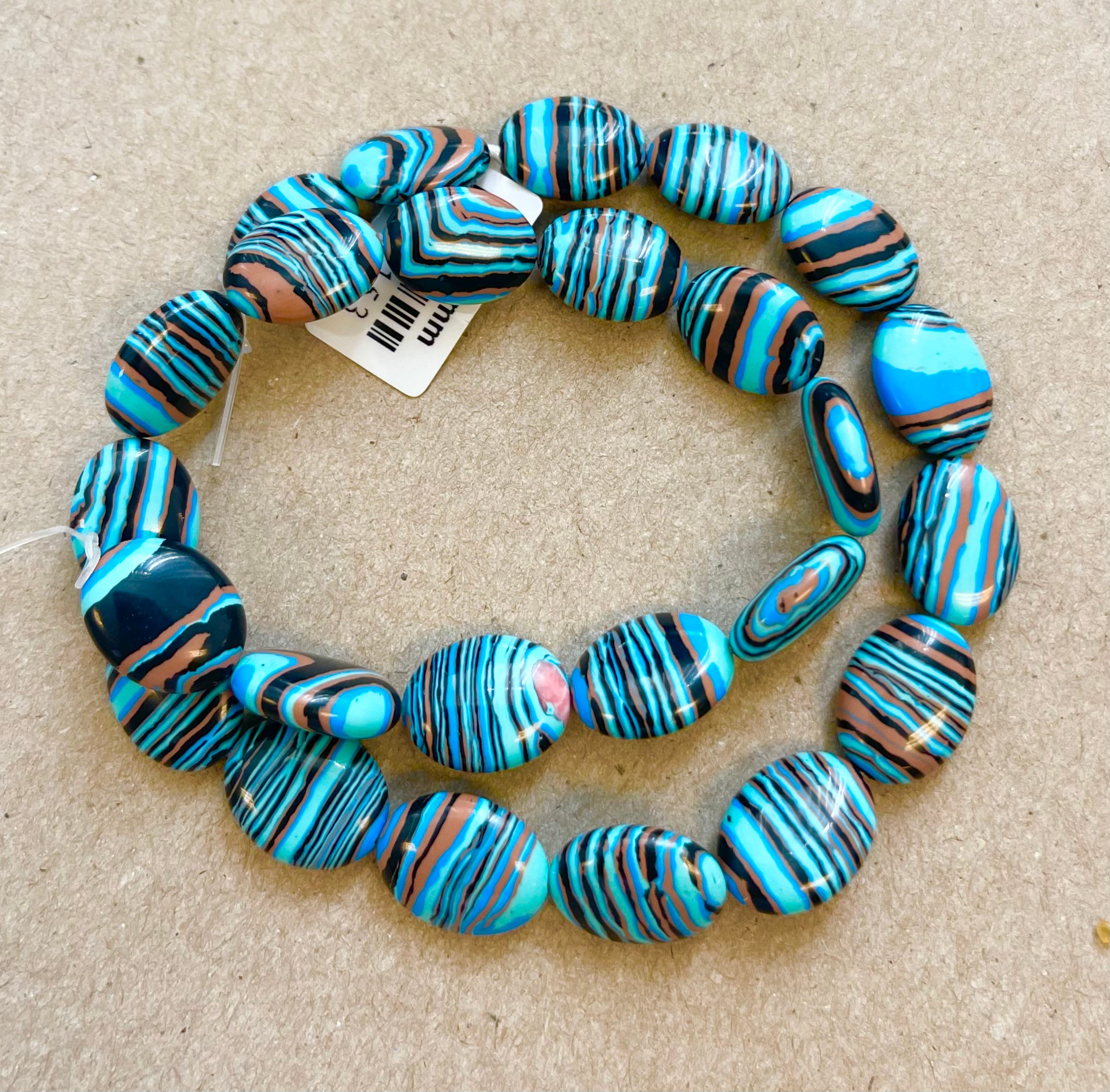Dyed Malachite 16x12x6mm Flat Oval Gemstone Beads-- 15.5 Inch Strand