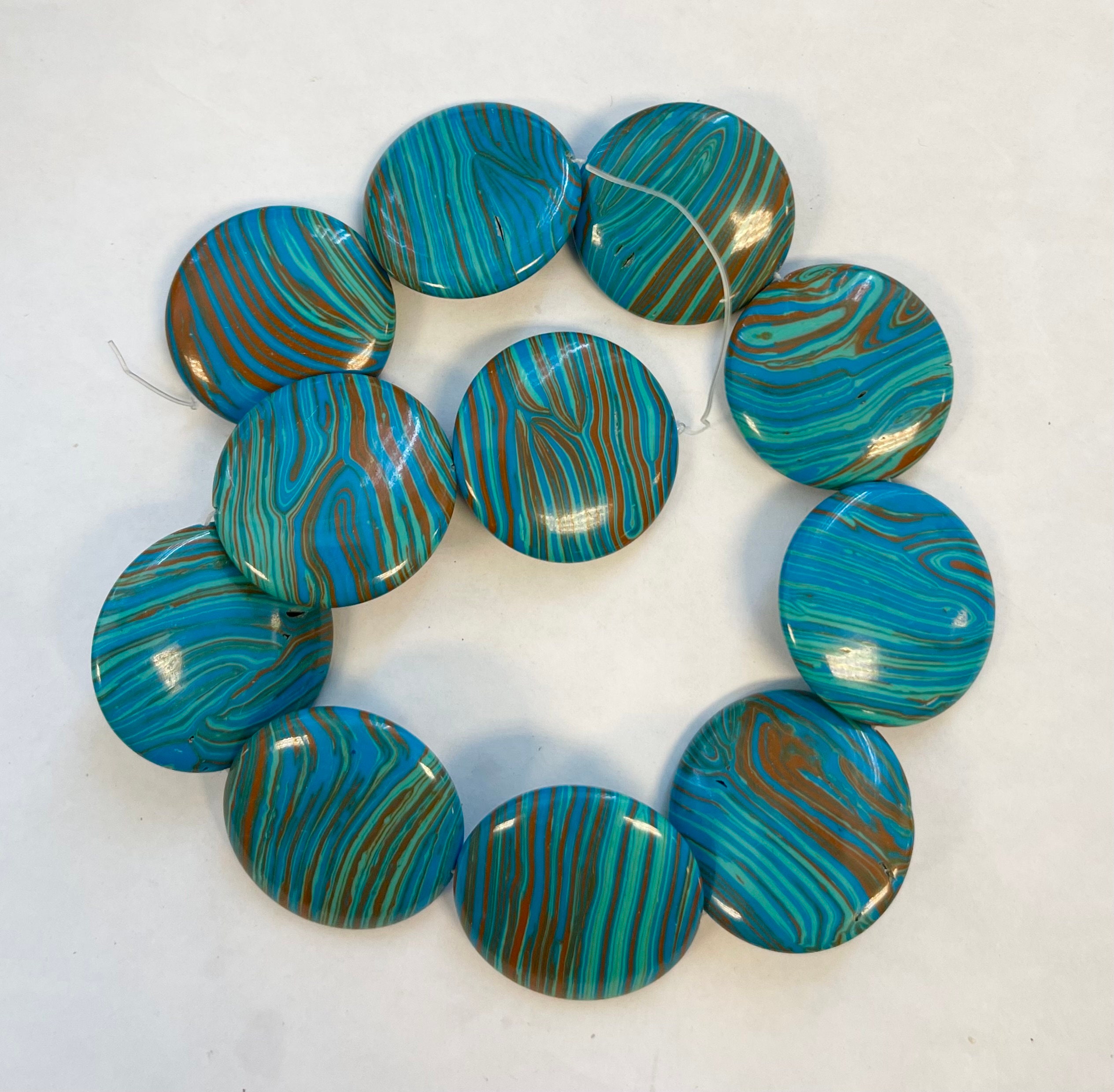 Dyed Malachite 35x8mm Flat Coin Gemstone Beads-- 15.5 Inch Strand
