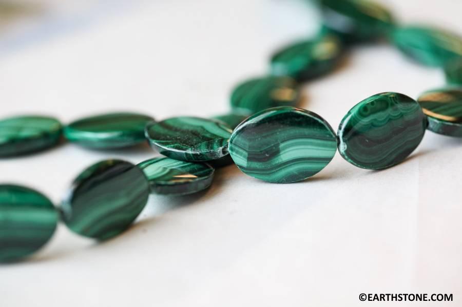 Malachite 13x18mm Flat Oval Beads 16" Strand 178-1323 A
