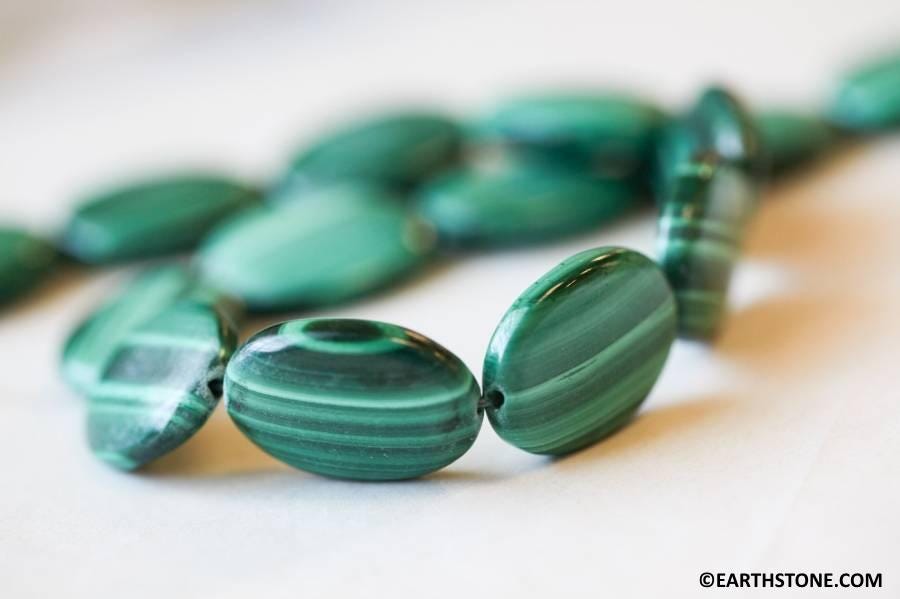 Malachite 15x20mm Flat Oval Beads 16" Strand Size Varies 178-1325