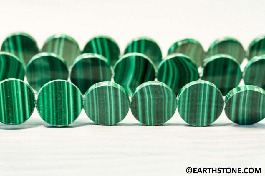 L/ Malachite 16mm Coin Beads 16" Strand Natural Gemstone For Jewelry Making 178-1239