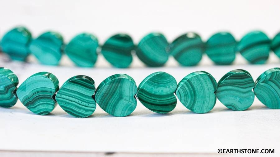 M/ Malachite 12mm/ 10mm Flat Heart Beads 15.5" Strand Natural Green Malachite Gemstone Beads For Jewelry Making