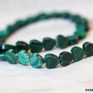 Malachite 8mm Heart beads 16" strand Shade varies Malachite 8mm Heart beads 16" strand Shade varies