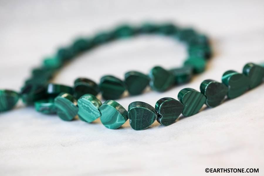 Malachite 8mm Heart Beads 16" Strand Shade Varies
