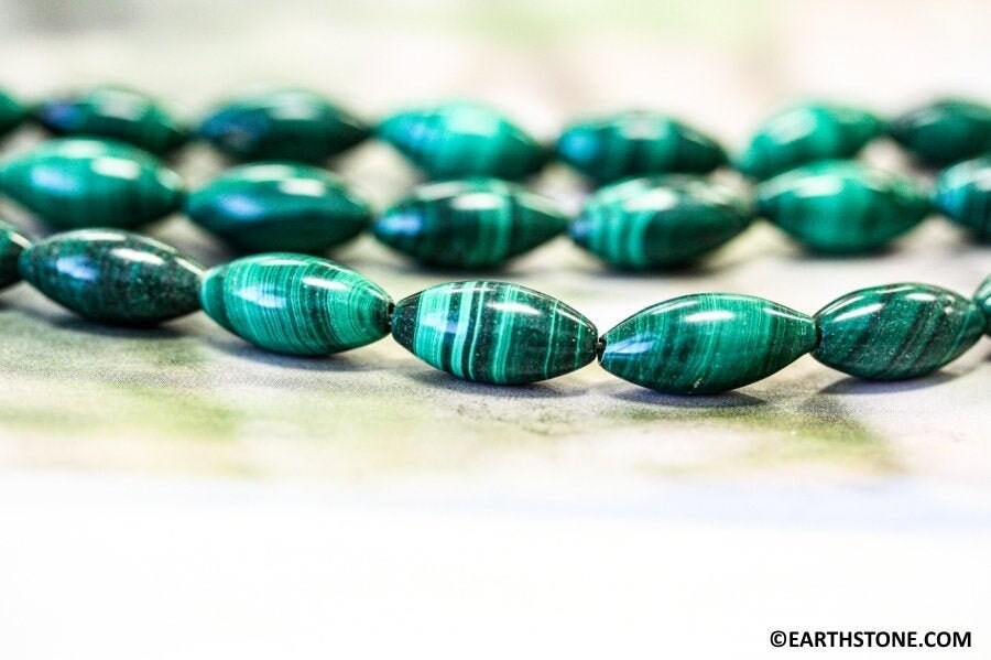 M/ Malachite 8x16mm/ 5x12mm Oval Rice Beads 15.5" Strand Natural Gemstone For Jewelry Making