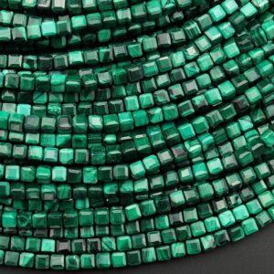 Natural Malachite Faceted 2mm 3mm 4mm Cube Beads Laser Table Cut Gemstone 15.5" Strand