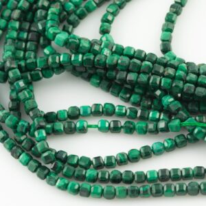 Natural Malachite Faceted Cube Beads Size 3mm 15.5" Strand