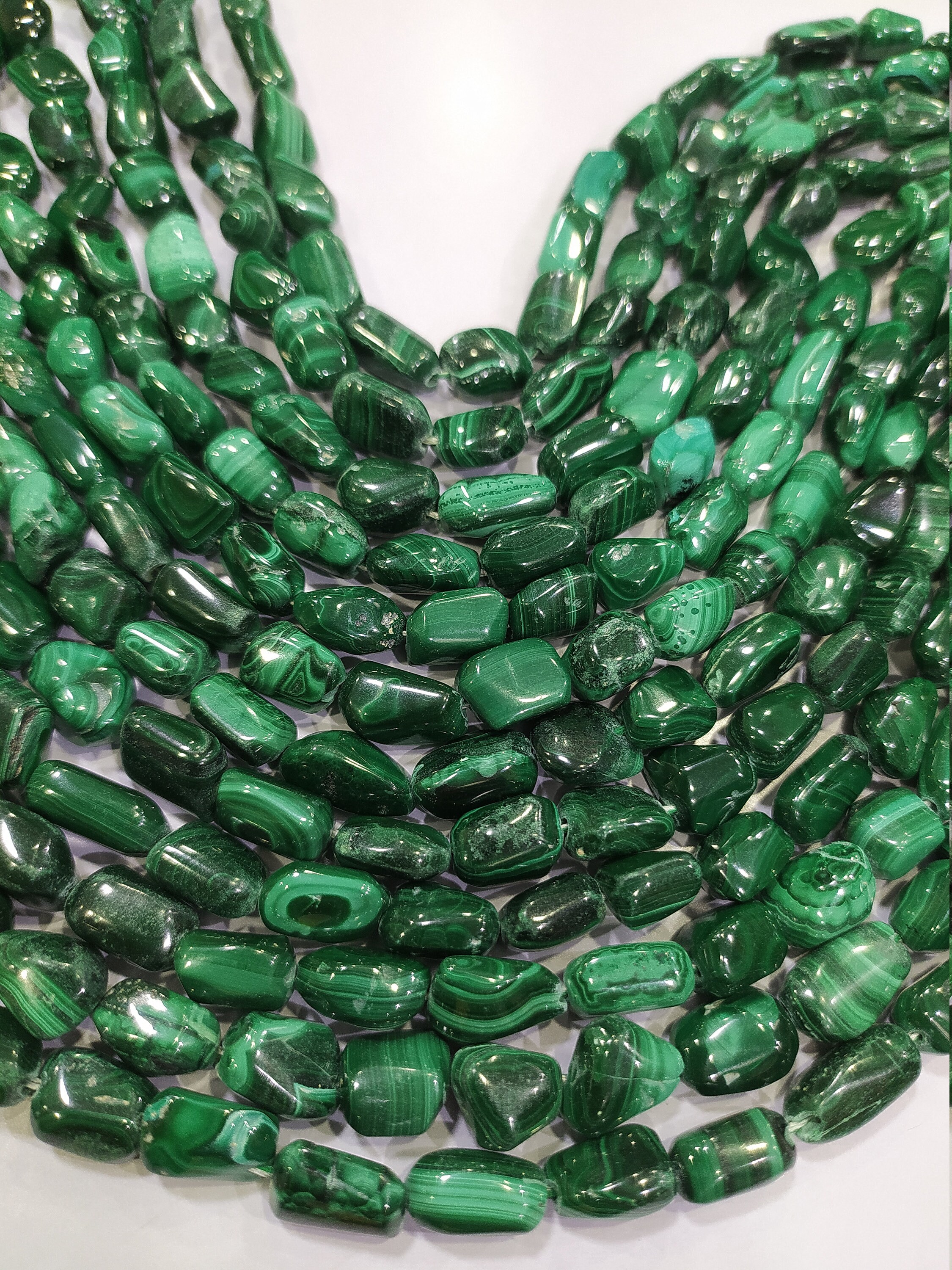 Natural Malachite Smooth Beads, 8-12 Mm Approx Malachite Tumbled Bead 20 Inch Strand An Amazing Item, Semi Precious Gemstone, Jewelry Making