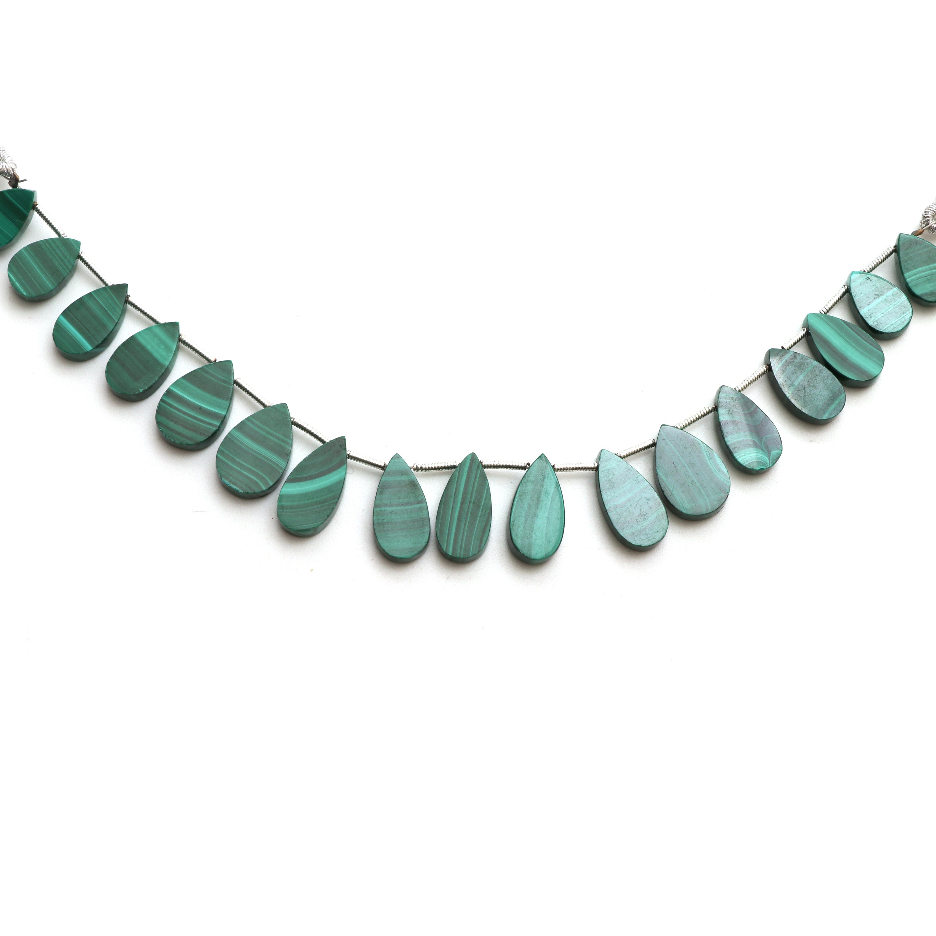 Natural Malachite Smooth Pear Both Side Flat Beads, 8x12 Mm To 8x16 Mm, Malachite Pear Jewelry Making Beads, 16 Cm, Price Per Strand