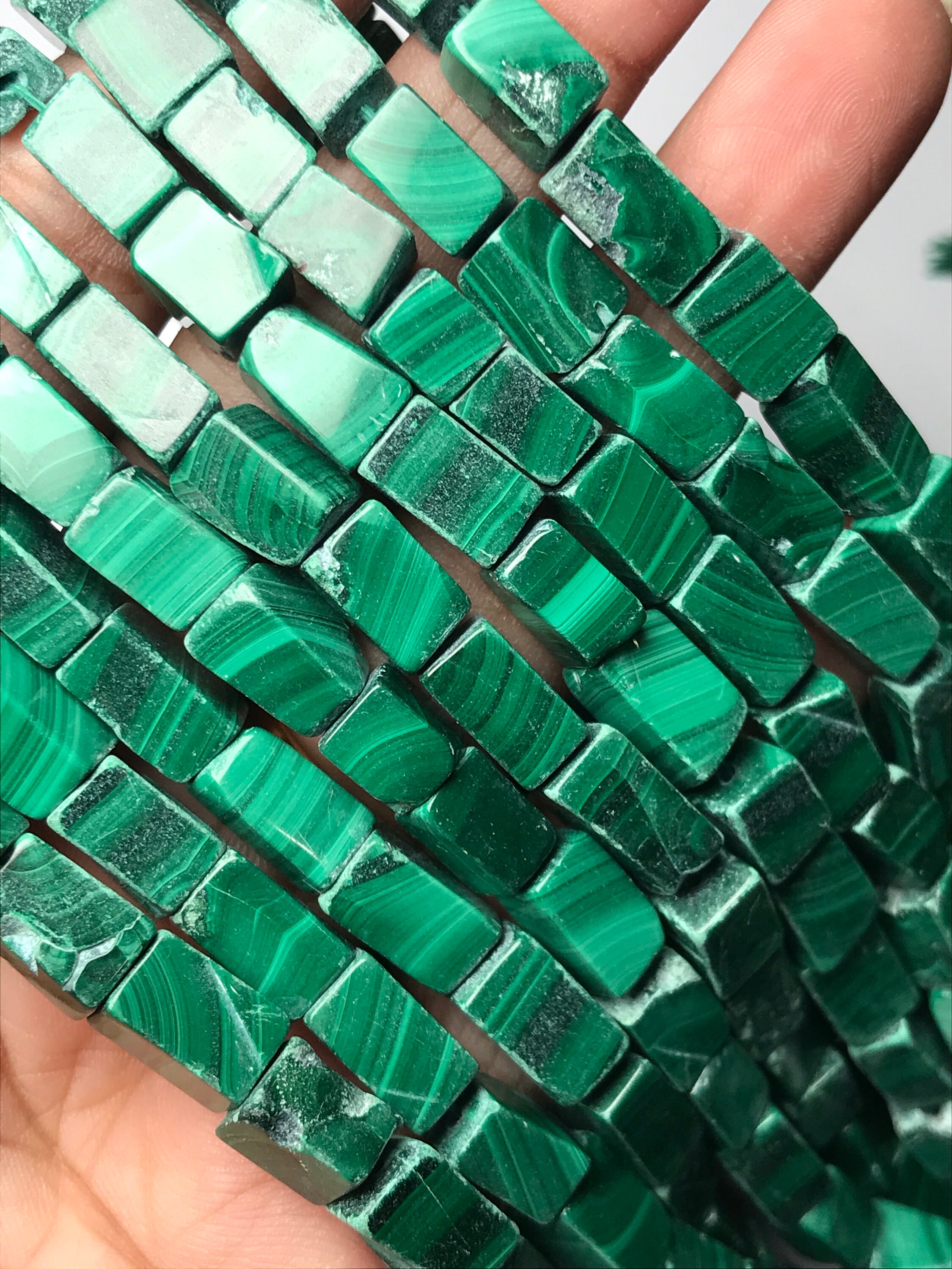 Natural Malachite | Smooth Square Shape 7/10 Mm | Gemstone Beads | 14.5 Inch Strand | Jewelry Making Supplies | Wholesale Price