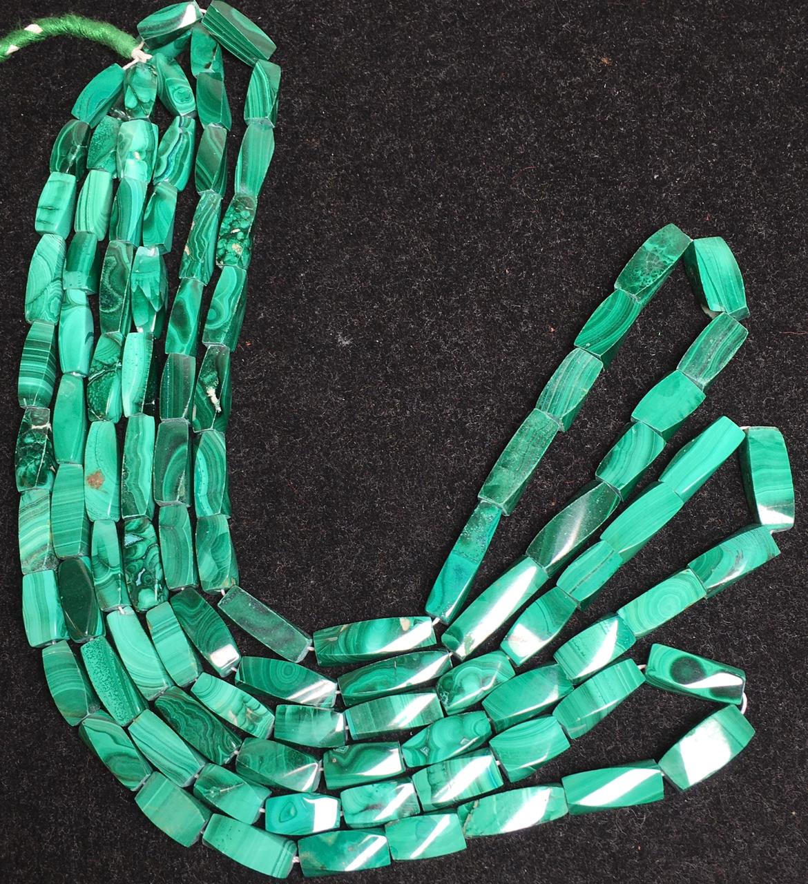 Natural Malachite Smooth Twisted Rectangle Shape Gemstone Beads Size- 9x5-20x5.5 Mm, 18.5 Inch Strand For Making Jewelry