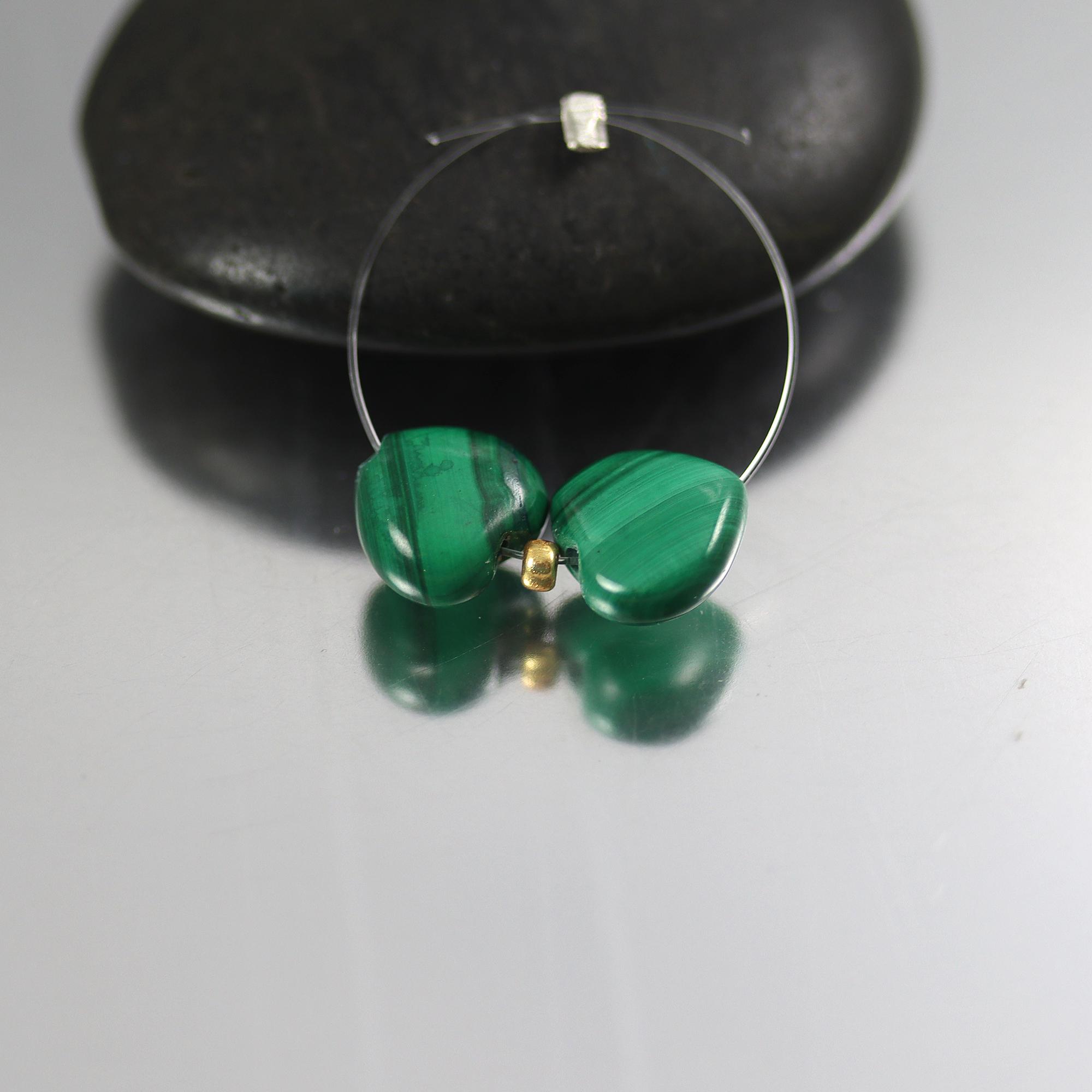 Tiny Malachite Heart Beads - Pair - 8mm Tiny Malachite Heart Beads - Pair - 8mm