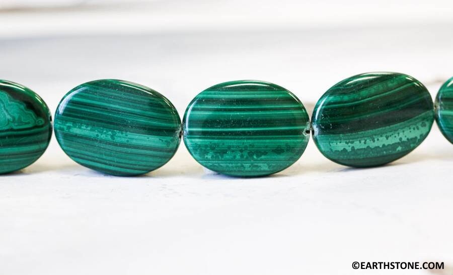 Malachite 22x30mm/ 25x35mm Flat Oval Beads 15.5" Strand