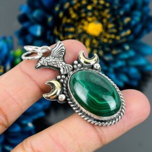 Malachite Bird Pendant: 18k Gold Plated, 925 Sterling Silver Gemstone Jewelry