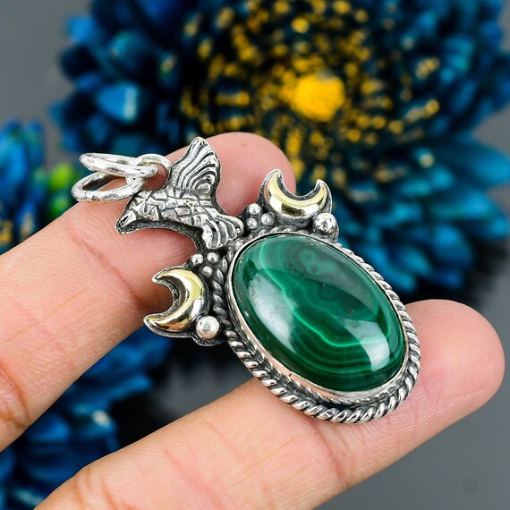Malachite Bird Pendant: 18k Gold Plated, 925 Sterling Silver Gemstone Jewelry Malachite Bird Pendant: 18k Gold Plated, 925 Sterling Silver Gemstone Jewelry