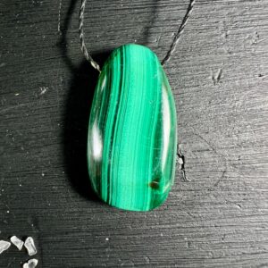 Drilled Malachite Pendant 36mm Green Gemstone With Adjustable Cord
