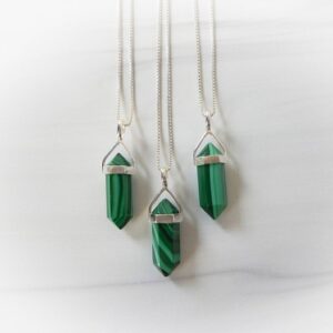 Malachite Gemstone Necklace Sterling Silver • Genuine Malachite • Malachite Point Sterling •malachite Pendant • Green Malachite Point