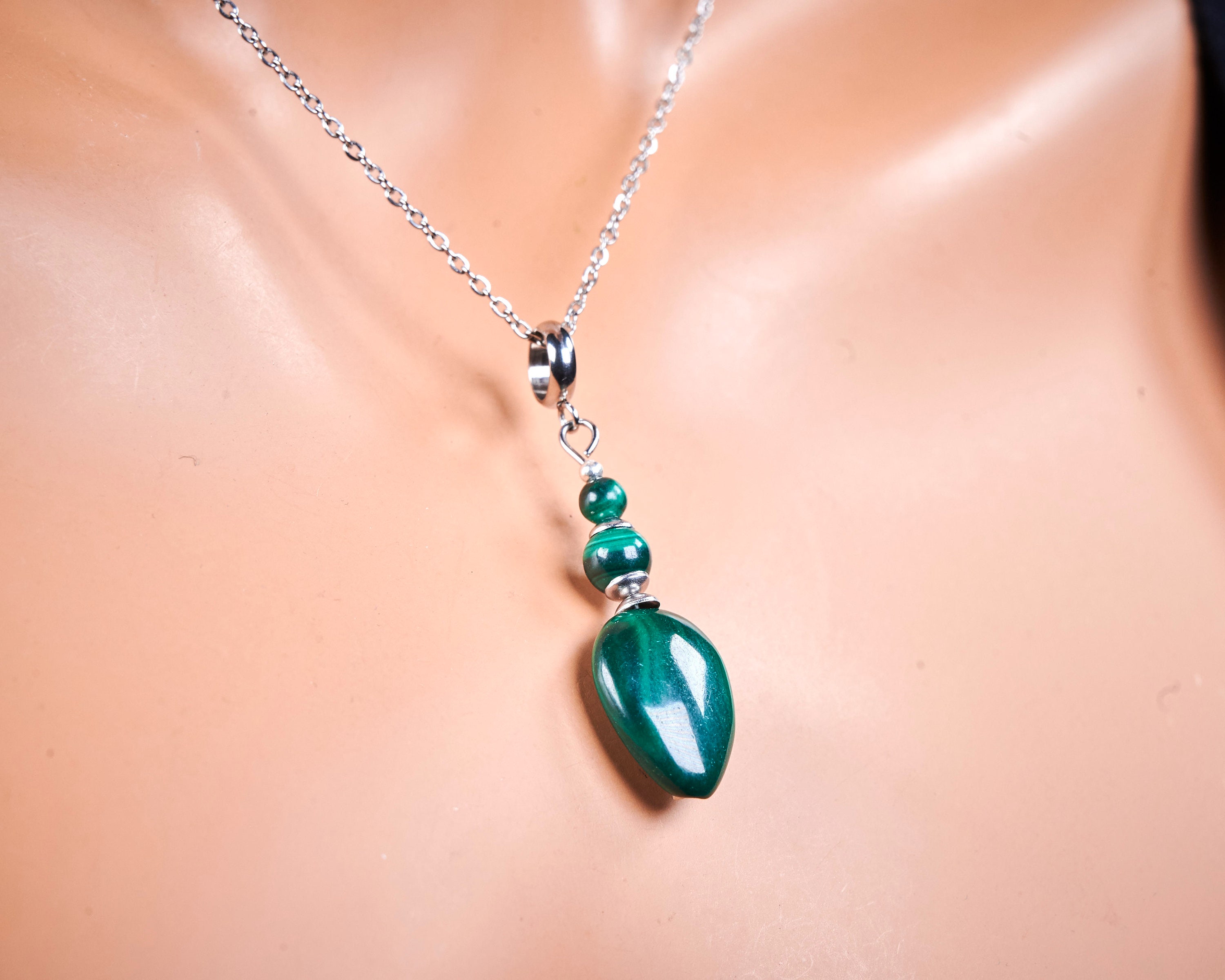Genuine Real Green Malachite Teardrop Gemstone Pendant