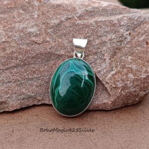 Handmade Malachite Pendant: 925 Sterling Silver Gemstone Jewelry