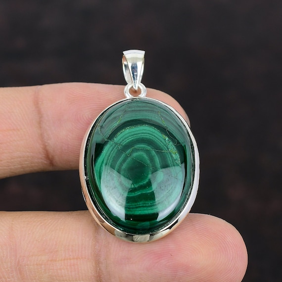Malachite Pendant: Handmade 925 Sterling Silver, Unique Gemstone Jewelry