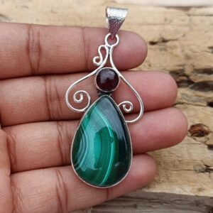 Handmade Malachite Necklace: 925 Sterling Silver Pendant