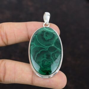 Handmade Oval Malachite Pendant: 925 Sterling Silver Ethnic Jewelry