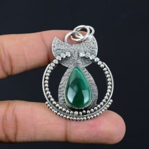 Handmade Pear Malachite Pendant: 925 Sterling Silver Designer Jewelry