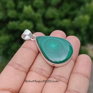Handmade Pear Malachite Pendant: Sterling Silver Women's Jewelry
