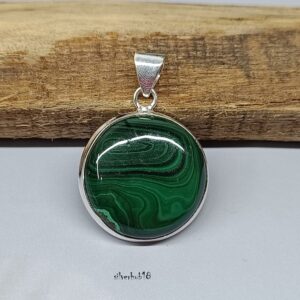 Handmade Round Malachite Pendant, 925 Sterling Silver