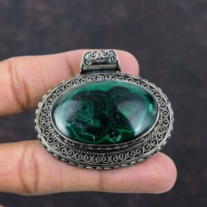 Handmade Vintage Malachite Pendant: 925 Sterling Silver Gemstone Jewelry