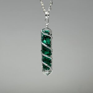 Malachite In Orgonite Wire Wrapped Pendant Necklace