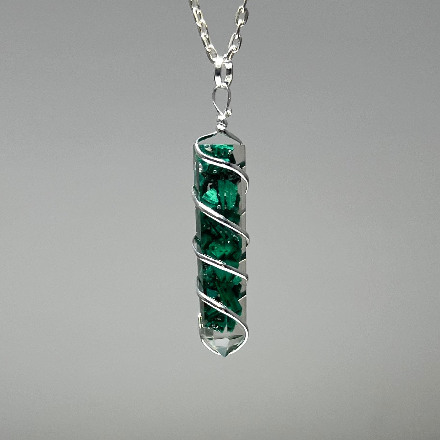 Malachite In Orgonite Wire Wrapped Pendant Necklace