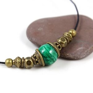 Malachite Necklace, Gemstone Choker, Green Pendant, Malachite Pendant, Cord Pendant, Green Necklace, Gemstone Pendant, Green Choker, Yoga
