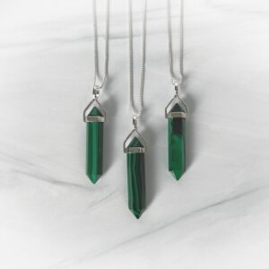Malachite Necklace, Natural Malachite, Sterling Malachite Pendant, Green Malachite Point, Heart Chakra, Throat Chakra, Gemstone Appeal, Gsa